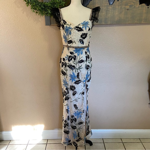 NWOT Lulus Show Stopper Cream Embroidered Sequin Bodycon Maxi Dress - Picture 3 of 14